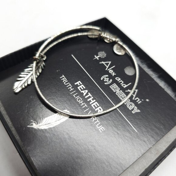 Alex And Ani Feather Bangle Bracelet Silver Finish Truth Light Virtue Adjustable - Picture 3 of 5